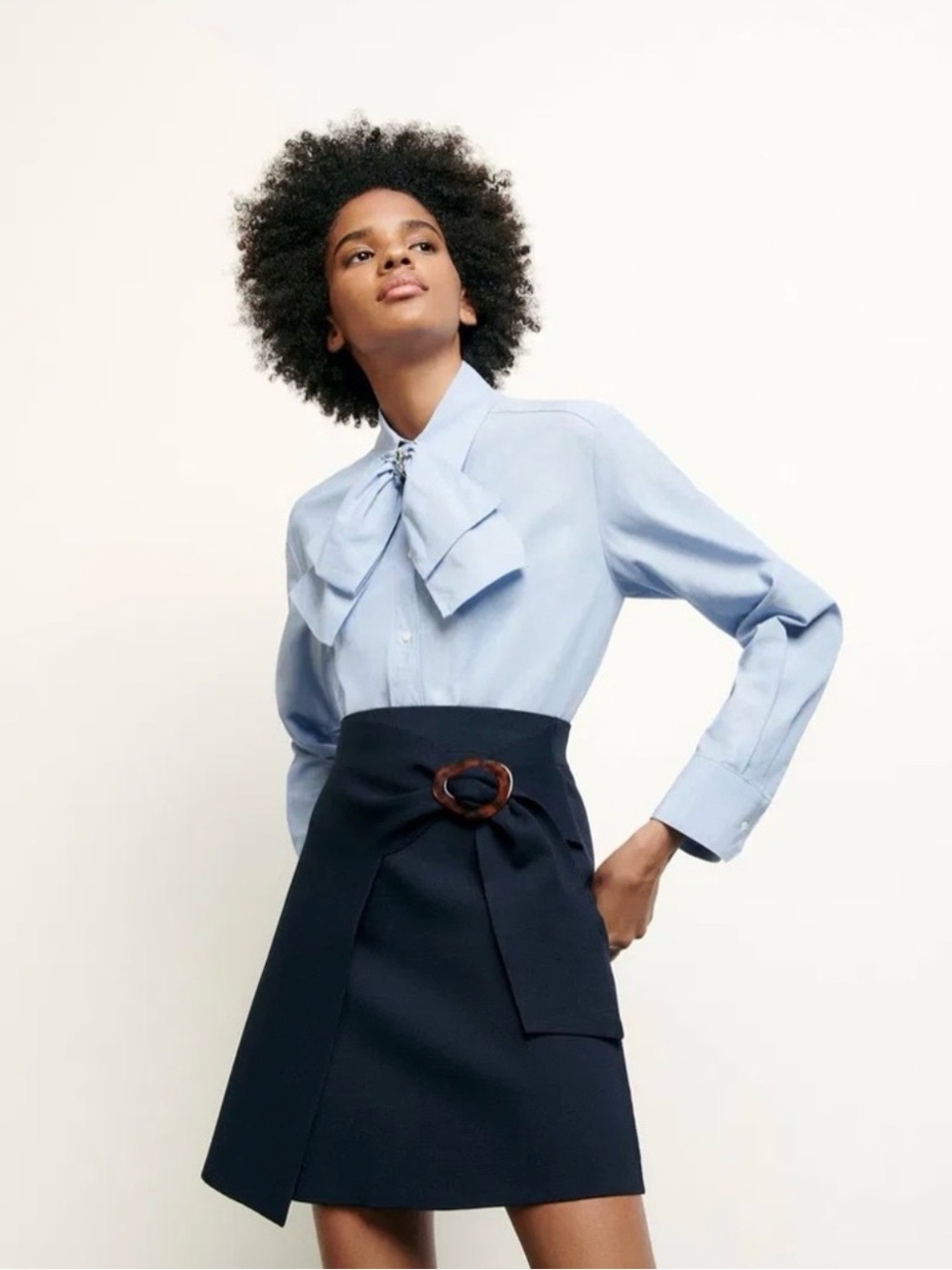Sandro Navy Mini Wrap Skirt with Brown Buckle